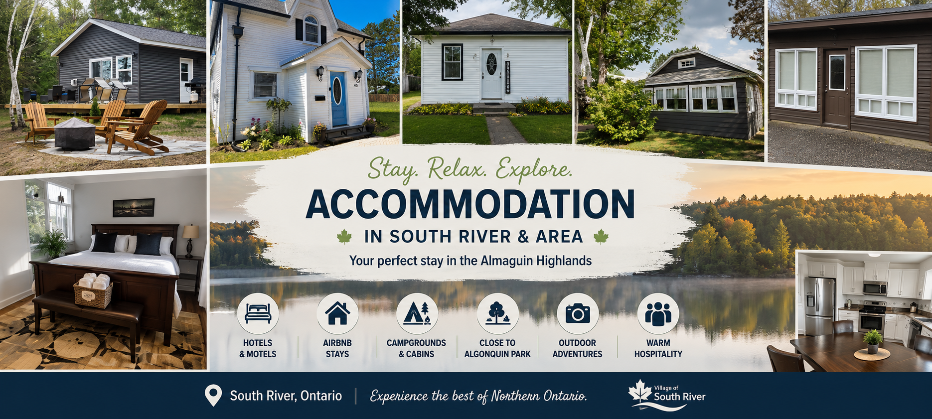Tom Thomson Park and accommodation options in South River, Ontario